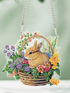Preview: Diamond Painting Hase Im Blumenkorb zum Aufhängen